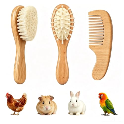 3 Pack Soft Wool Grooming Brush & Massage Comb Set for Small Pet