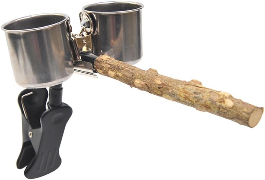 OMEM Parrot Pepperwood Perch Clip Fixed Solid Wood Scratching Perch Bird Fixed Point Defecation Stand with Food Bowl