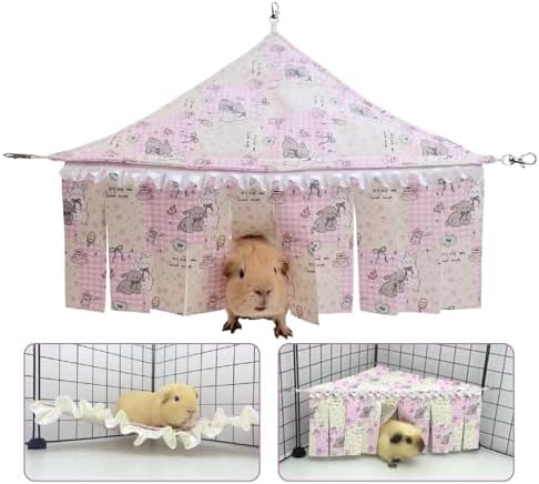 2-in-1 Guinea Pig Hammock Hideout, Adjustable Hanging Bed, Pink