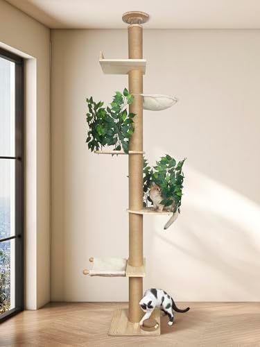 Floor to Ceiling Cat Tree Adjustable 97-124'' Tall for Indoor Cats