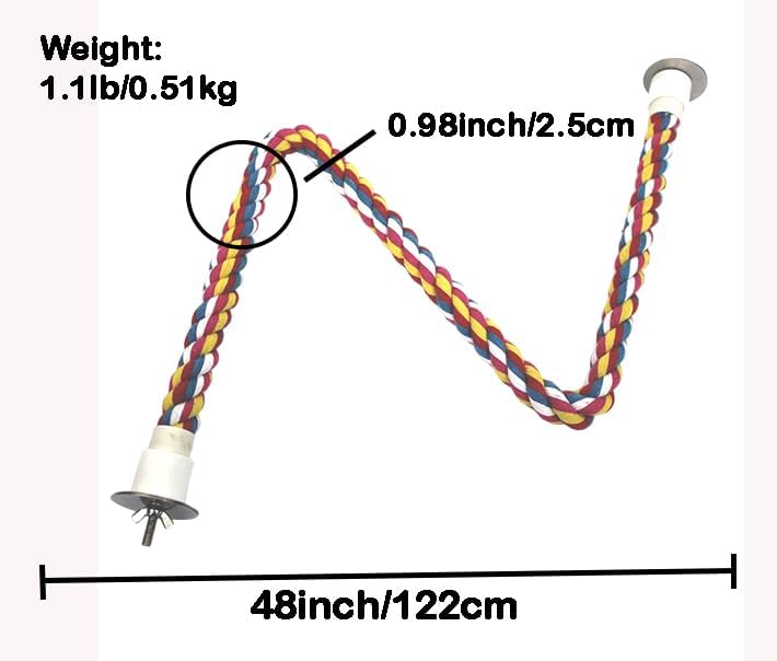 2pcs 48inch(122cm) Parrot Rope Perches,Bendable Climbing Standing Chew Cage Toys Heavyduty Made Bungee Toys for Large to Regular Size Birds