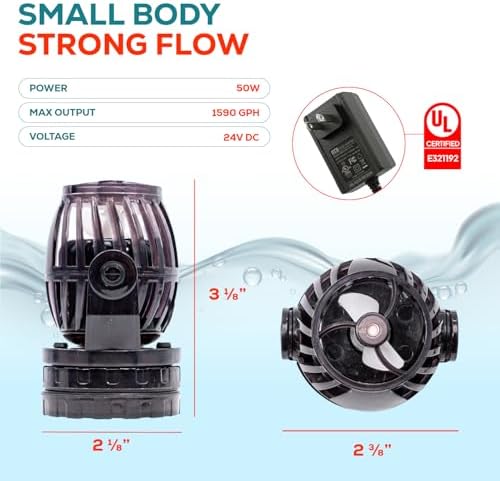 Aqua Dream 1600 GPH 24V DC Wave Maker Pump - Sine Wave Technology Ultra Quiet Circulation Pump with LED Digital Controller, Magnetic Mount for Marine & Coral Reef Aquariums - 1 Pc