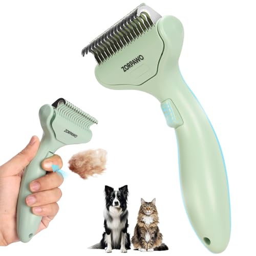 Undercoat Rake & Self-Cleaning Deshedding Brush, Green