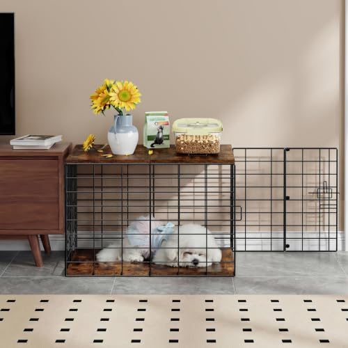 24 Inch Small Dog Crate Furniture - All-Season Indoor Dog Kennel with Wooden Top & Thickened Metal Wire, Cage for Small Dogs & Puppies Under 20 lbs. Fits Living Room, Bedroom, Hallway.