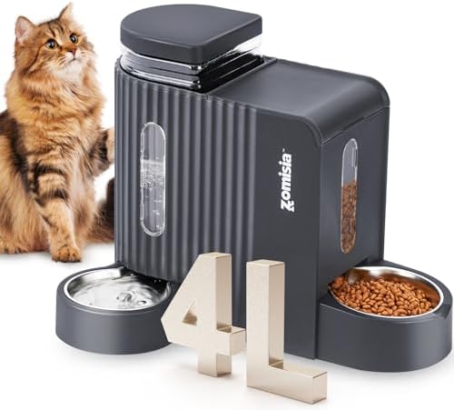 ZOMISIA Gravity Cat Food and Water Dispenser, 2 in 1 Automatic CatFeeder