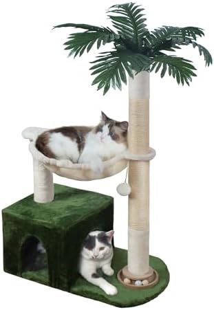 Fantasreen Cat Tree 38'' Tower with Large Hammock, Track Balls for Indoor Cats