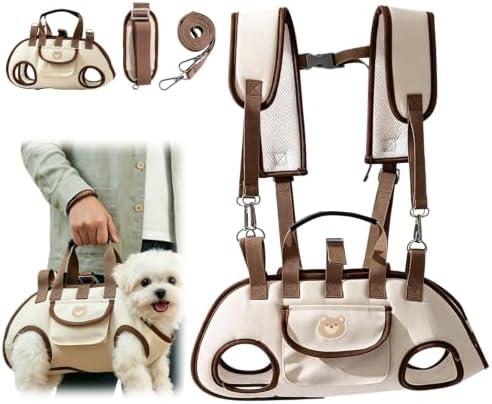 Dog Carrier Sling, Puppy Sling Carrier for Medium Dogs & Cats, Breathable Mesh Pet Shoulder Bag with Adjustable Strap & Pockets, for Outdoor Walking Travel (Beige, M)