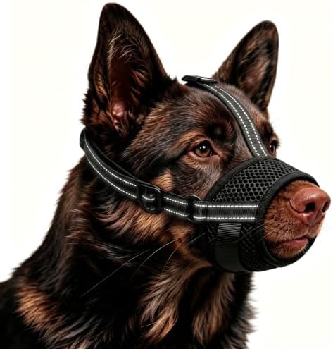Freezx Muzzle for Dogs, Soft Mesh Breathable Adjustable Reflective Dog Muzzles to Prevents Scavenging Fierce Barking Biting Chewing, Ideal for Grooming Walking Vet Visits Allows Panting and Drinking