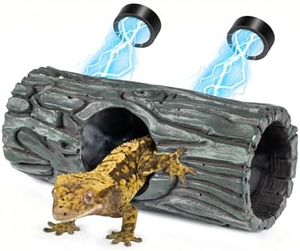 Magnetic Crested Gecko Hide - Resin Hollow Log Cave, Reptile Hide Cave, Reptile & Amphibian Habitat Hideouts, Climbing Toy Reptiles Tank Accessories Terrarium Decor