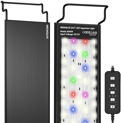 24/7 LED Aquarium Light for 12-18 Inch Plant & Fish Tank, 12-Color & Gradient & Full Spectrum with Auto On/Off, Brightness, Sunrise-Daylight-Moonlight, Extendable Brackets for Freshwater IP68