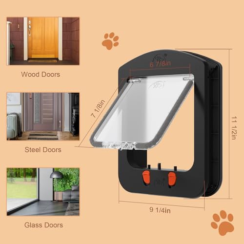 Smart Cat Door with Collar Sensor 2pcs 4 Way Locking Black