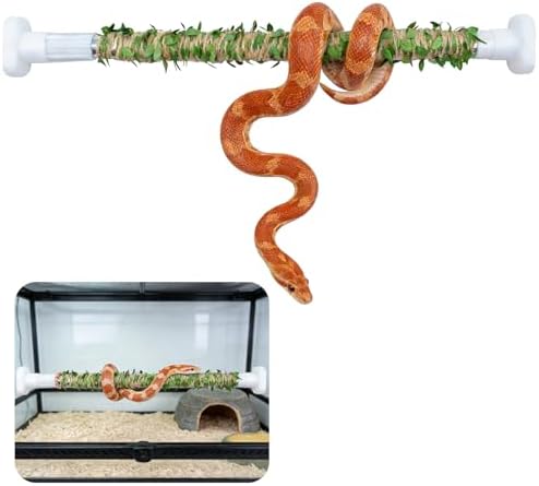 Snake Enclosure Accessories, Adjustable Metal Climbing Stick with Decoration Rope, Snake Enrichment Toys, Ball Python Tank Accessories, Climbing Branch for Small Reptile