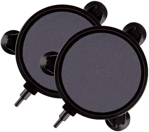 SLOCME 4 Inch Aquarium Air Stone 2 Pack – Round Oxygen Diffuser with Suction Cups, Produces Fine Bubbles for Fish Tank, Hydroponics & Aquatic Plants