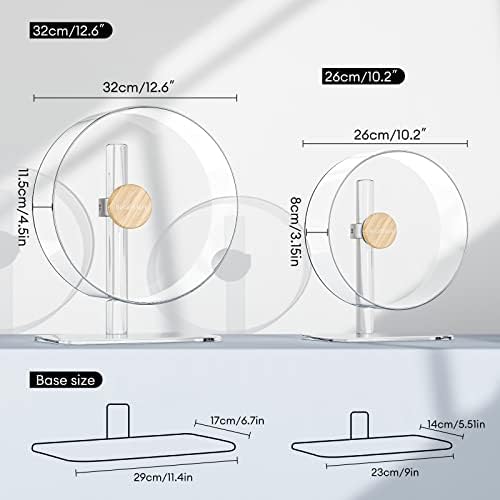 BUCATSTATE Hamster Wheel Silent 12.5inch, Acrylic Hamster Exercise Wheel with Stable Adjustable Stand Running Wheel for Golden Bear Hamster, Sugar Gliders, Rats, Hedgehogs (Transparent)