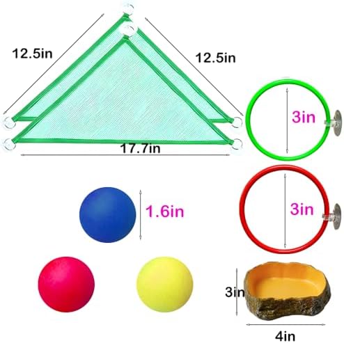 8 pcs Axolotl Hammock with Feeding Dish Floating Ball Axolotl Net for Aquarium Axolotl Enrichment Toys Reptile Triangle Hammocks Lounger Ladder Breathable Mesh Bearded Dragon Tank Accessories Green M