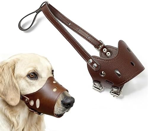 Soft PU Leather Dog Muzzles for Small Medium Large Dogs,Ajustable Breathable Dog Mouth Guard Cover to Prevent Biting Barking Chewing (Brown, 3#M)