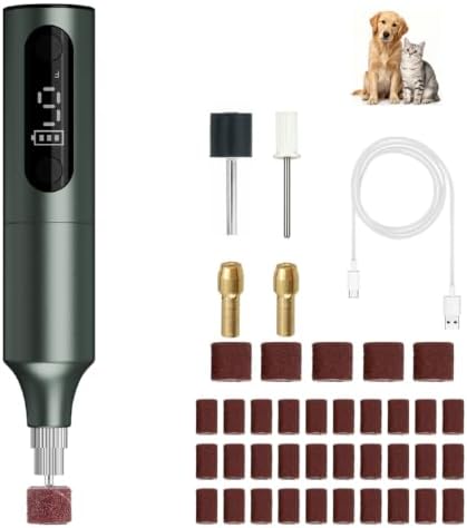 Rechargeable Dog Nail Grinder, 9‑Speed Adjustable Ultra Quiet Electric Pet Nail Trimmer for Small Medium Large Dogs Cats, 1800mAh USB‑C Professional Pet Grooming Nail Grinder Kit