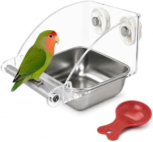 Bird Feeder for Cage - Stainless Steel Anti-Slip Bird Food Bowls, Spill-Proof Parakeet Feeder for Cockatiels, Lovebirds, Budgies, Small Birds