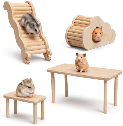 4 Pcs Hamster Cage Accessories, Hamster Platform & Hideout