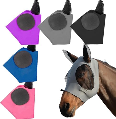 5 Pcs Elastic Fly Masks for Horses with Ears, Comfortable Cashel Mesh Fly Mask Elasticity Breathability UV Protection Horse Face Covering for Riding Supplies, Improved Version of Extra Large Eye Mask