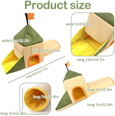 Guinea Pig Hideout and Toys, Castle Theme Small Pet Tunnel and Bed with Flag for Bunny Rabbit Ferret Hamster Chinchilla Hedgehog Hiding and Resting, 17.3in Long(Khaki)