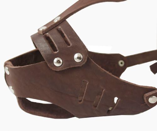 Real Leather Cage Basket Secure Dog Muzzle #119 Brown - Poodle, Spaniel (Circumference 9.5", Snout Length 2.5")