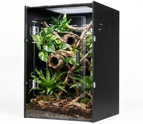 12x12x18 Black PVC Reptile Enclosure, Front Opening Tank with Screen Top
