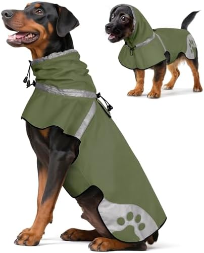 Dog Raincoat for Small Dogs, Adjustable Rain Jacket for Dogs, for Adventures, Walking, Hunting（S,Dark Green）