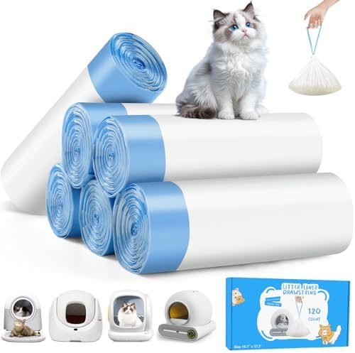 Kitcanis 120count Cat Litter Box Liner Automatic Litter Box for Cat Polyethylene Compatible with MeoWant MW-SC01/MW-SC02 1.5 Mil Heavy Disposable Scent Free 22lb Load, 17.7 x 19.68 in
