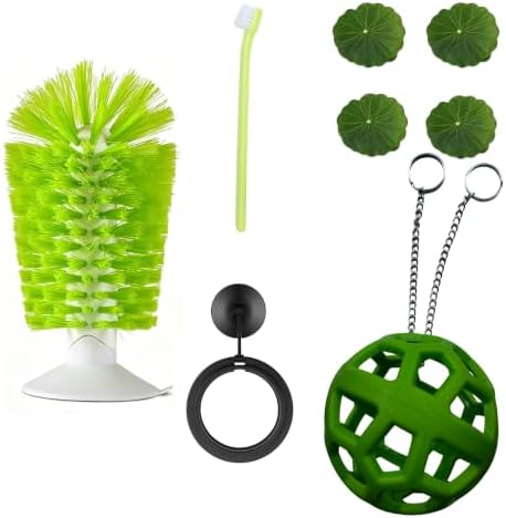 8 PCS Turtle Tank Accessories Set Turtle Brush with Suction Cup, Handle Scrub Brush, Feeder Ball,Floating Lotus Leaves,Feeding Ring