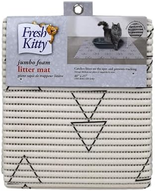 Fresh Kitty Durable XL Jumbo Foam Litter Mat – Phthalate and BPA Free, Water Resistant, Traps Litter from Box, Scatter Control, Easy Clean Mats – White Triangles 40" x 25"