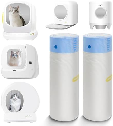 40 Count 21.6"Opening x 11.8"L Cat Litter Box Liners for Self-Cleaning Cat Litter Box, Replacement Automatic Litter Box Liners, 2 Rolls Drawstring Trash Bags for Robot, Extra Thick,（2 Packs/40 Counts）