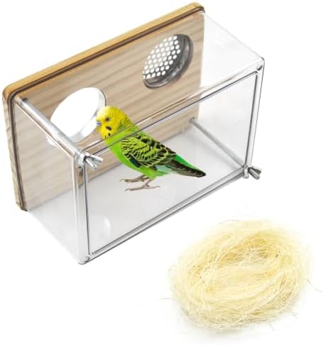 Bird Nesting Box for Window,Transparent Parakeet Nest Breeding Box Parrot Breeding Mating Box Bird Nest Box House Cage Accessories with Wood Perch for Parakeet Budgie Conure Parrot