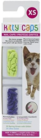 Kitty Caps Nail Caps for Cats, Spring Green with Glitter & Ultra Violet - Safe, Stylish & Humane Alternative to Declawing Stops Snags & Scratches, X-Small (Under 5 lbs), 40 Count