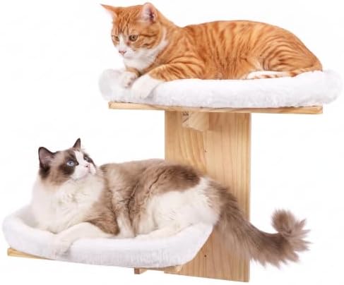 Gugxiom 2 Platform Cat Wall Shelves, 21.2 * 29.5" Wall Mounted Cat Shelves | Pine Wood Wall Mounted Cat Shelves, with Soft Cushion, for Climb/Play/Nap