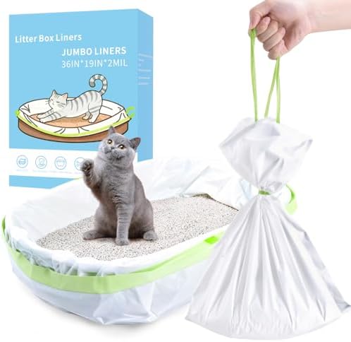 36 Count Jumbo Cat litter Box Liners, 36" x 19" Easy Clean Up Thick Large Kitty Litter Liner XL, Extra Large Heavy Duty Litter Pan Liner Bags with Drawstring for Pet Cat Litter Tray