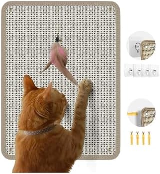 Cat Nail File Scratcher - Natural Sisal Scratch Mat with 80-Grit Aluminum Oxide, Adhesive Sheets & Expansion Screws for Secure Wall/Floor Mounting, Ideal for Trimming Cat Claws (16.53"x13.38")