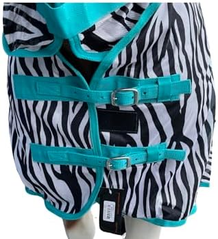 Horse Fly Sheet with Neck | Horse Combo Flysheet with Neck | Horse Summer Sheet with Hood (Zebra-Turq, 78)