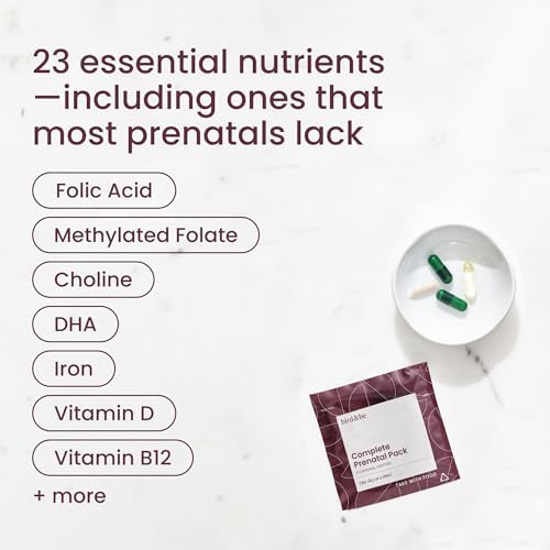 Bird&be Complete Prenatal Vitamins with DHA & Choline | 30 Daily Packs | Methylated Folate (5-MTHF) + Folic Acid + Iron | Doctor-Formulated Pregnancy Support | 24 Bioavailable Nutrients