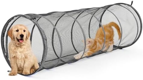 Cat Straigh Tunnels, Foldable Cat Tubes Easy to Connect with Zipper DIY in Multiple Ways,Pet Toys for Cats, Rabbit, Puppy (Grey)
