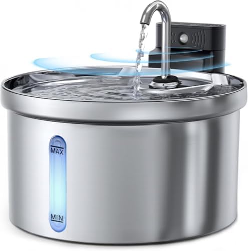 Casfuy SY-W08L Cordless Smart 3-Mode Stainless Steel Cat Water Fountain, 119-oz
