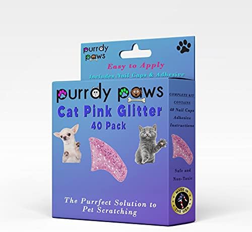 Soft Nail Caps for Cat Claws, Pink Glitter, Large, 40 Pack