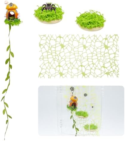 Magnetic Jumping Spider Habitat Decor Set - Mushroom Hideout, Climbing Web & Wood Platforms with Magnets for Enclosure Decoration