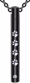 Cylinder Cremation Urn Necklace for Ashes Memorial Keepsake Pendant with Pet Paw Stainless Steel Remembrance Jewelry
