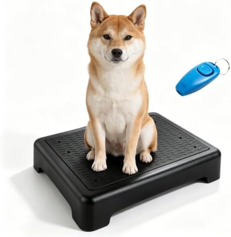 Dog Training Place Board with Whistle, Non-Slip Portable Dog Platform for Agility, Puppy Training Equipment for Small Medium Dogs 17.3"x13.4"x3.8" (Black)
