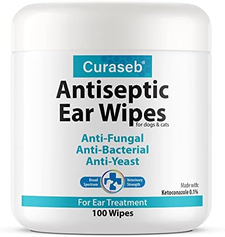 Curaseb Cat & Dog Ear Infection Treatment Wipes – Soothes Itchy & Inflamed Ears – Cleans Debris and Buildup – 100 Count