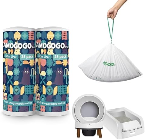 50 Pack Waste Bin Liners, Compatible with PetSafe Clumping & SmartSpin & KYKY S6 Automatic Litter Box, Large Capacity Litter Bags, Sturdy, Leak-proof Thick Drawstring Waste Bags, 23" x 12"