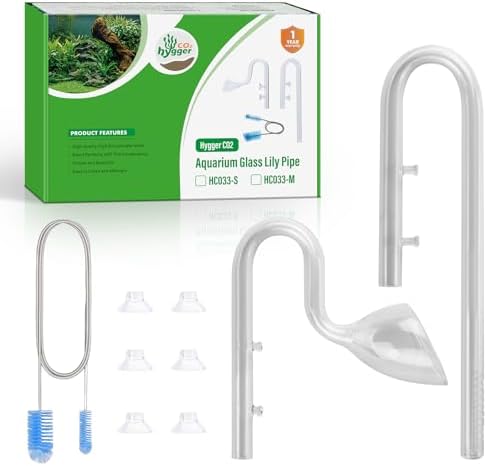 17mm Aquarium Glass Lily Pipe with Inflow, Outflow and Brush & 6 Suction Cups for 5/8" ID (16/22mm) Tubing