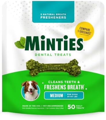Minties Mint Dental Chews for Dogs, Medium Breeds 25-50 lbs, 50 Count