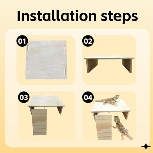 Bearded Dragon Tank Accessories, Assembled Wooden Hideout with Basking Platform and Ramp, Reptile Habitat Accessories for Bearded Dragon, Gecko, Snake, Skink and Other Small Animals